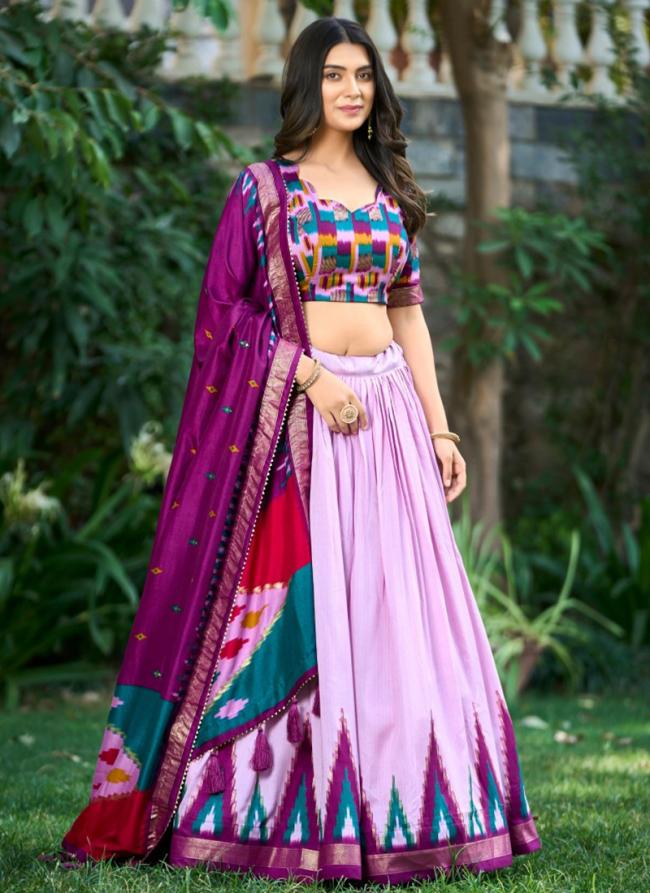 Tussar Silk Light Purple Festival Wear Foil Print Readymade Lehenga Choli